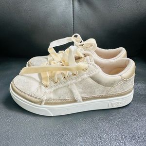 Ugg K Allana Girls Fur Leather Sneaker Gold Metallic